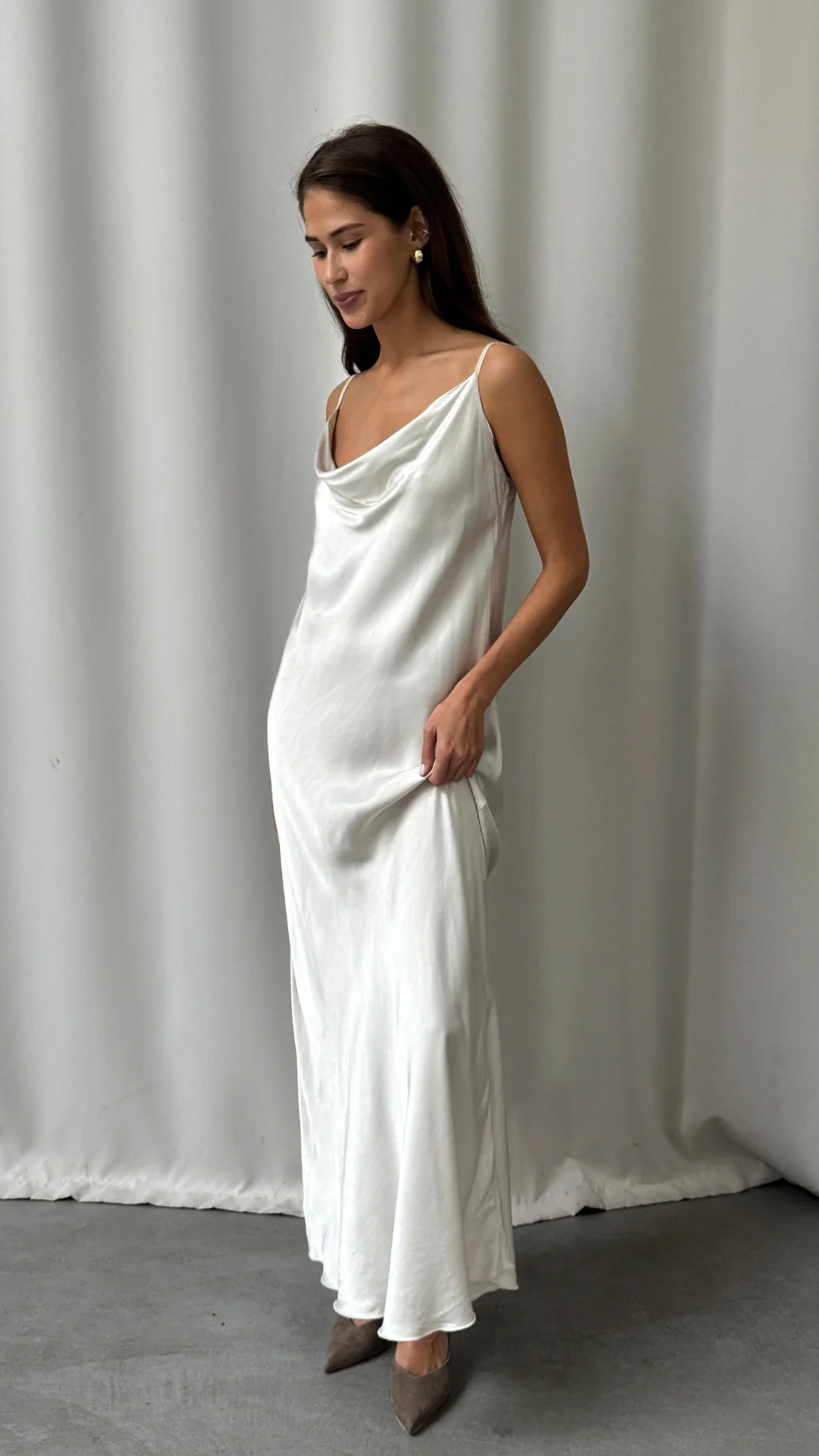 Alena Satin Dress - Pearl - Image 7