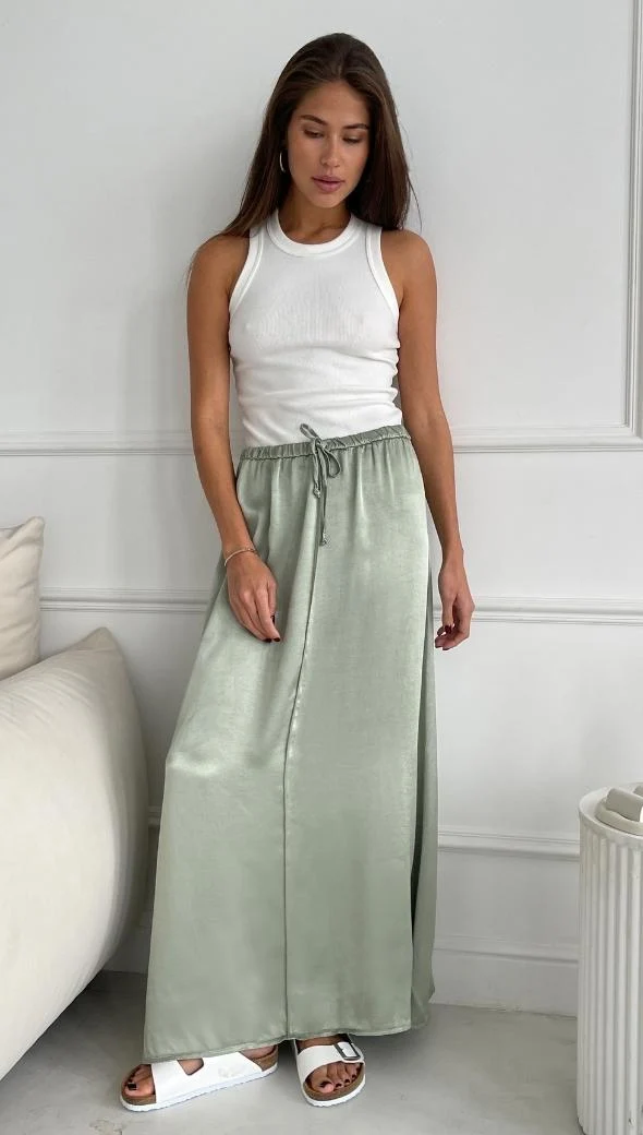 Phoebe Satin Skirt - Eucalyptus - Image 14