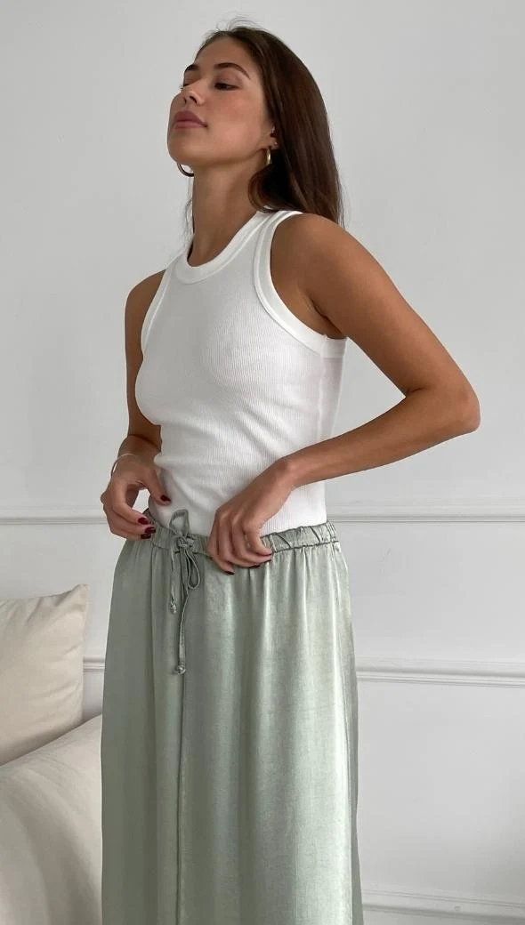 Phoebe Satin Skirt - Eucalyptus - Image 3