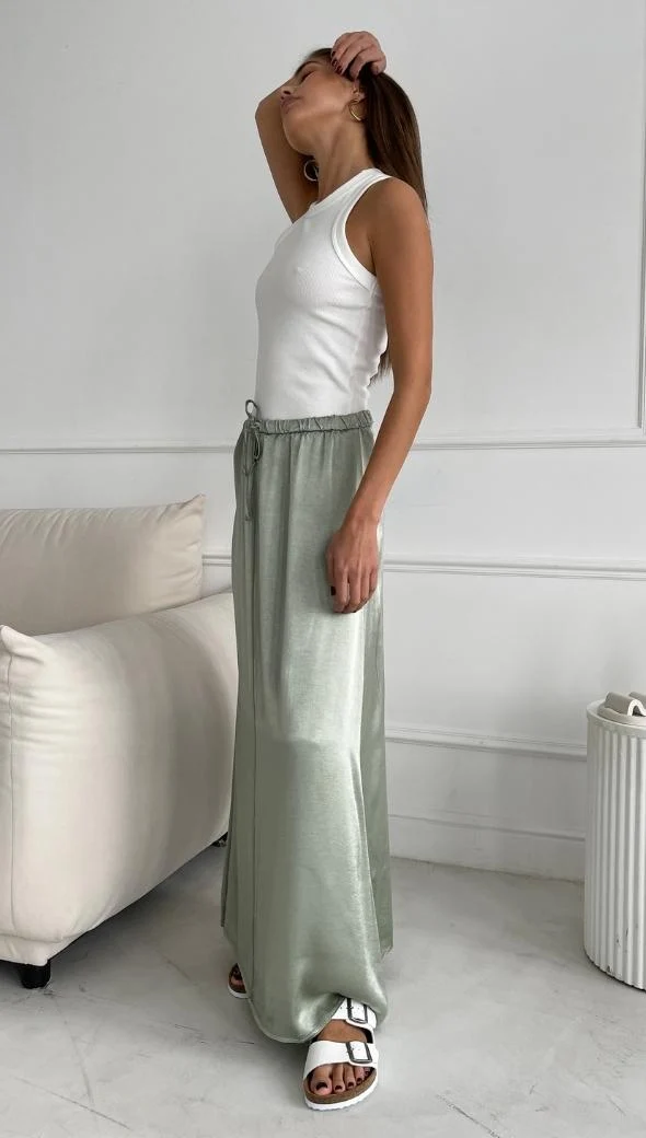 Phoebe Satin Skirt - Eucalyptus - Image 8