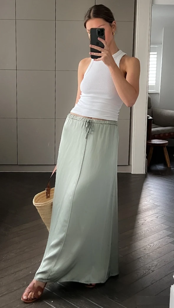 Phoebe Satin Skirt - Eucalyptus - Image 9