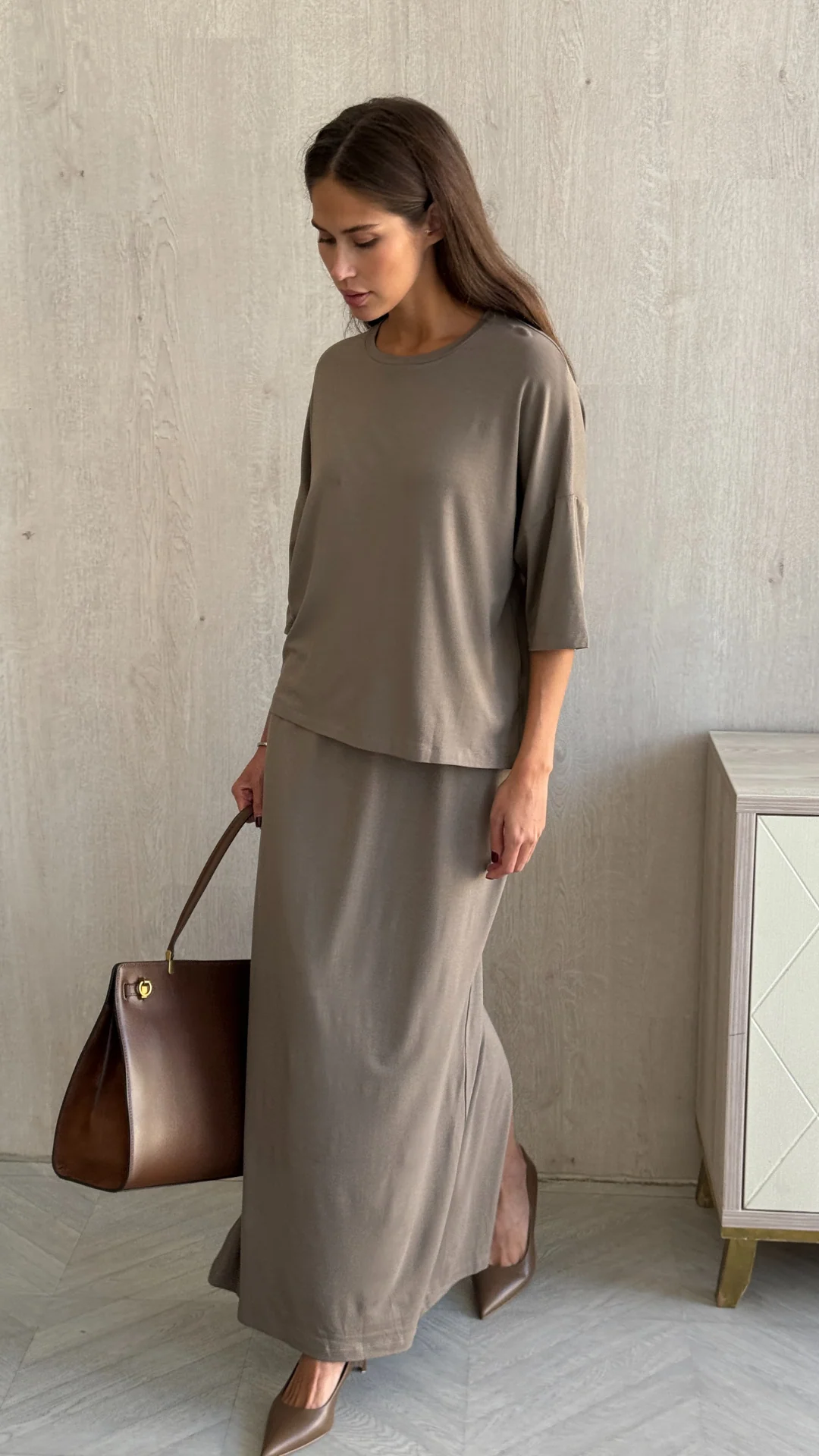 Aria Jersey Skirt - Taupe - Image 2