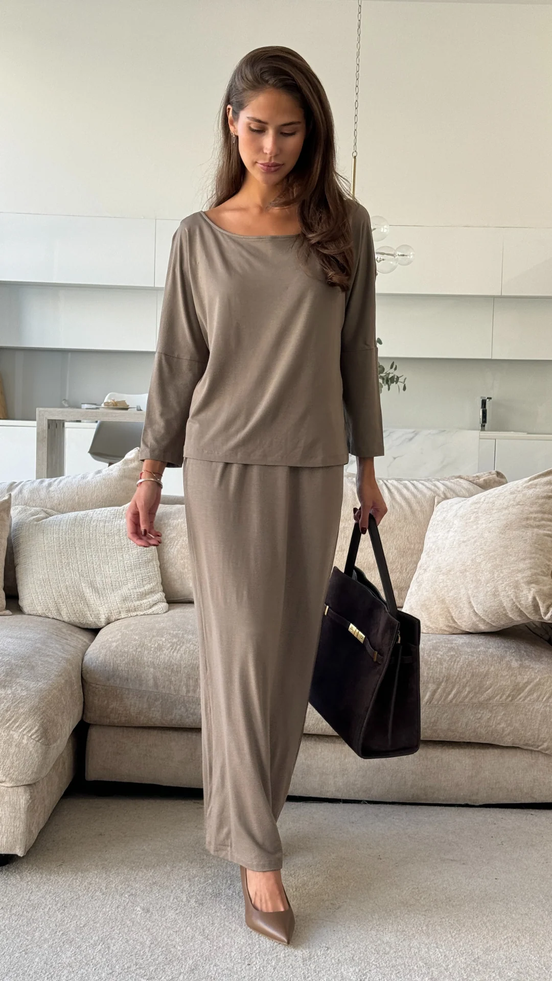 Aria Jersey Skirt - Taupe - Image 4