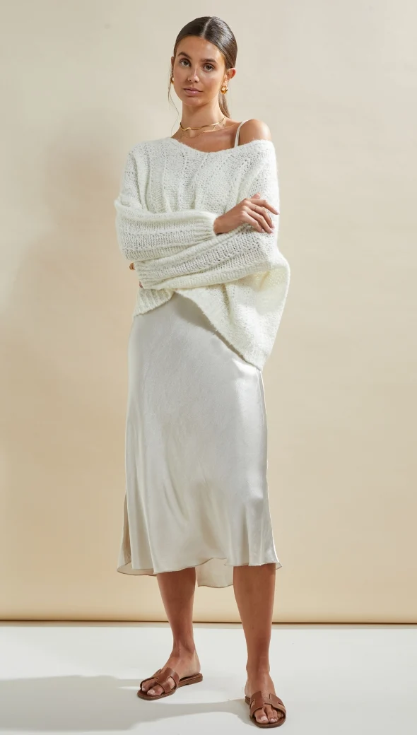 Iris Satin Dress - Pearl - Image 6