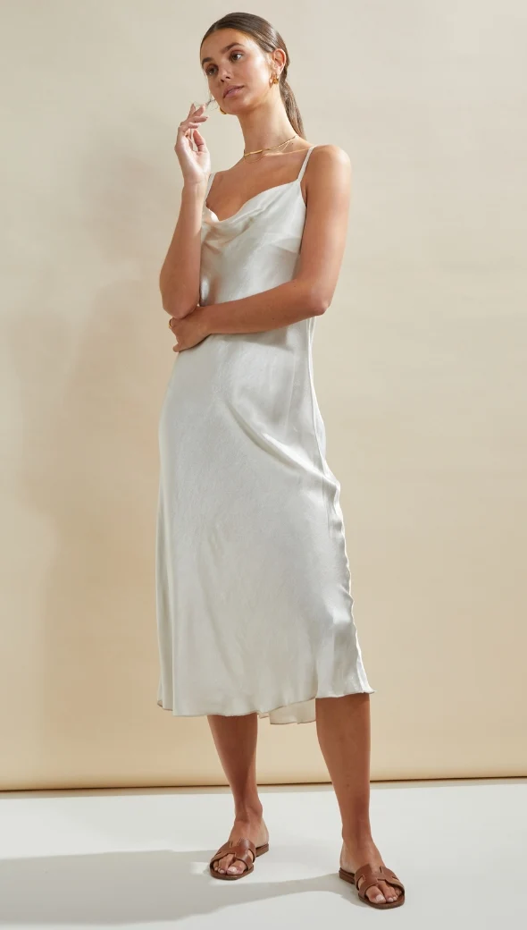 Iris Satin Dress - Pearl - Image 7