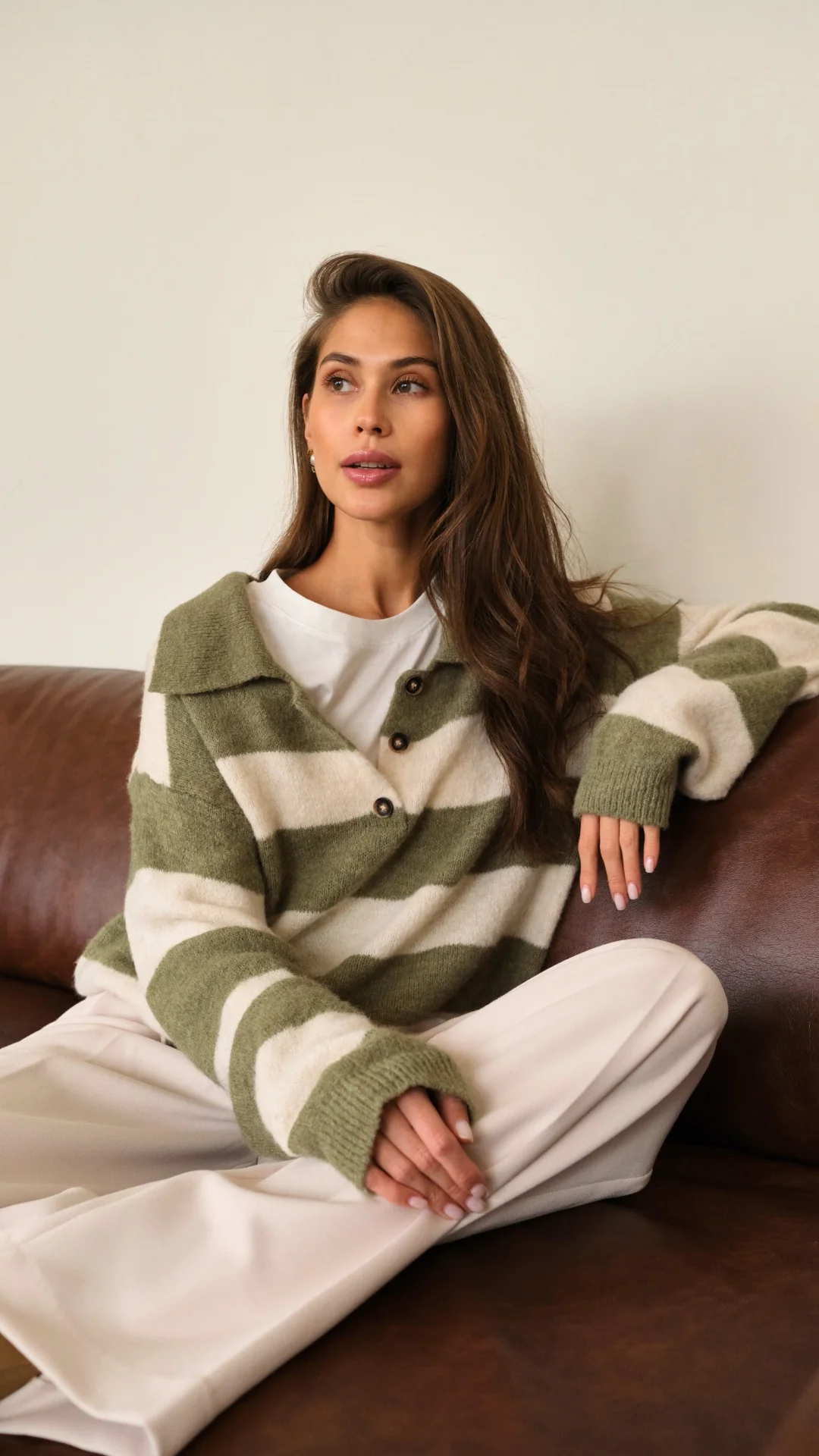 Arlo Sweater - Khaki Off-White Stripes - Image 6