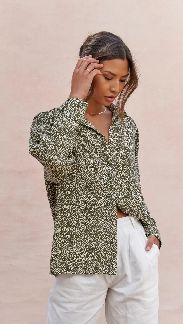Ayla Shirt - Khaki Print - Image 14