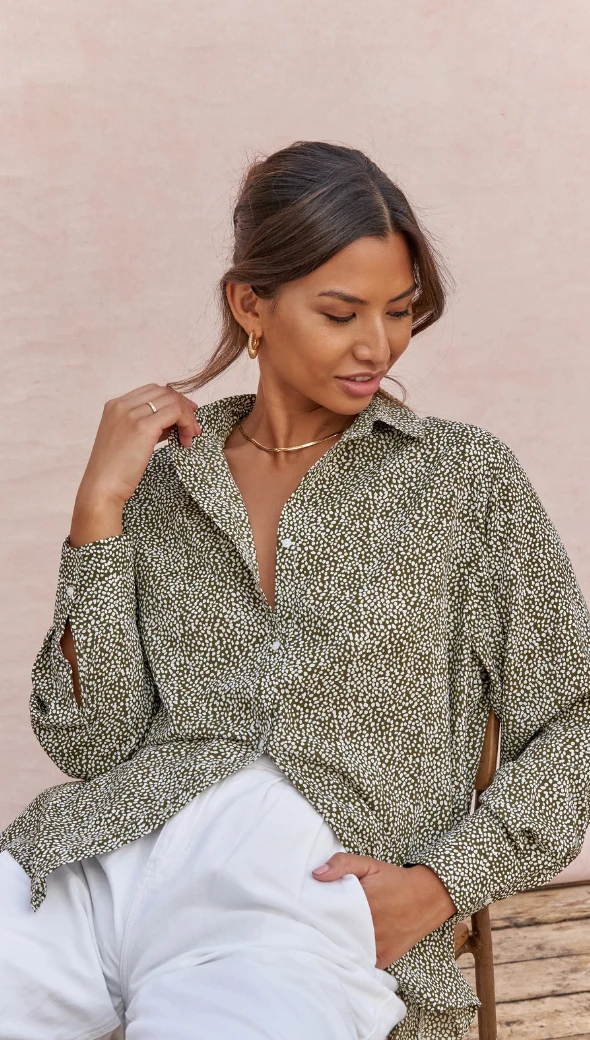 Ayla Shirt - Khaki Print - Image 8