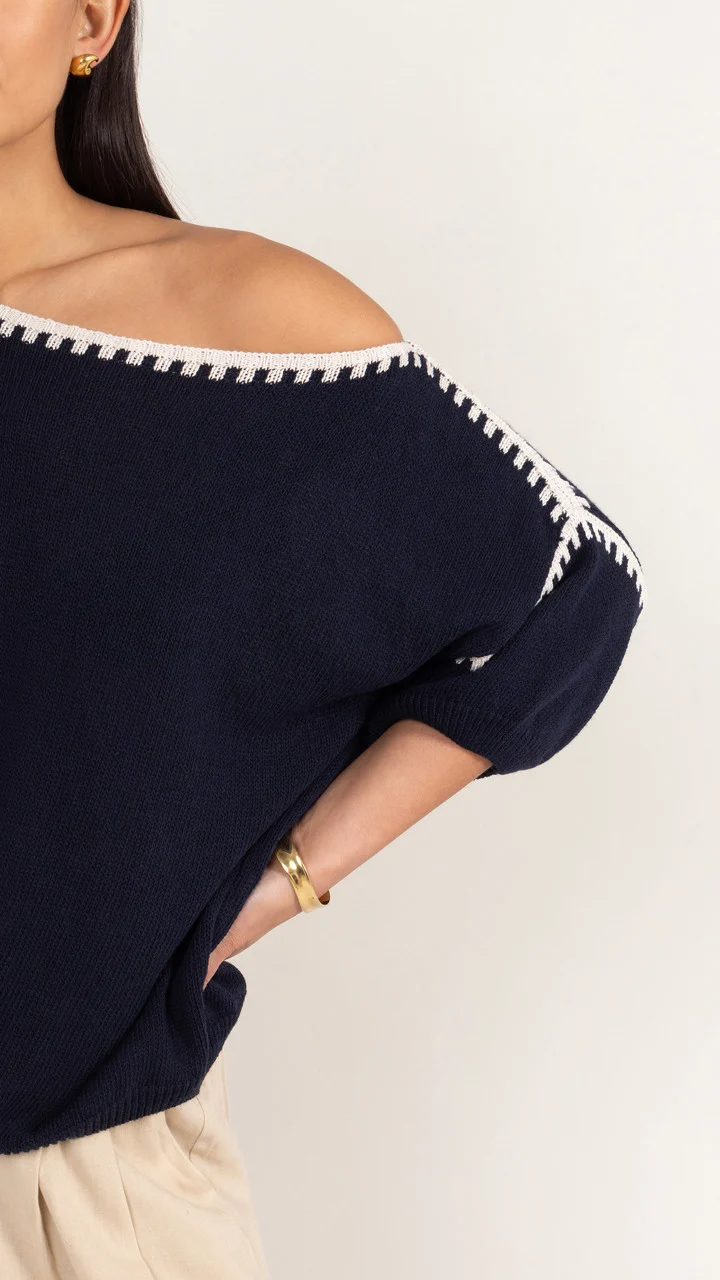 Billie Short Sleeve Cotton Knit - Deep Blue - Image 7