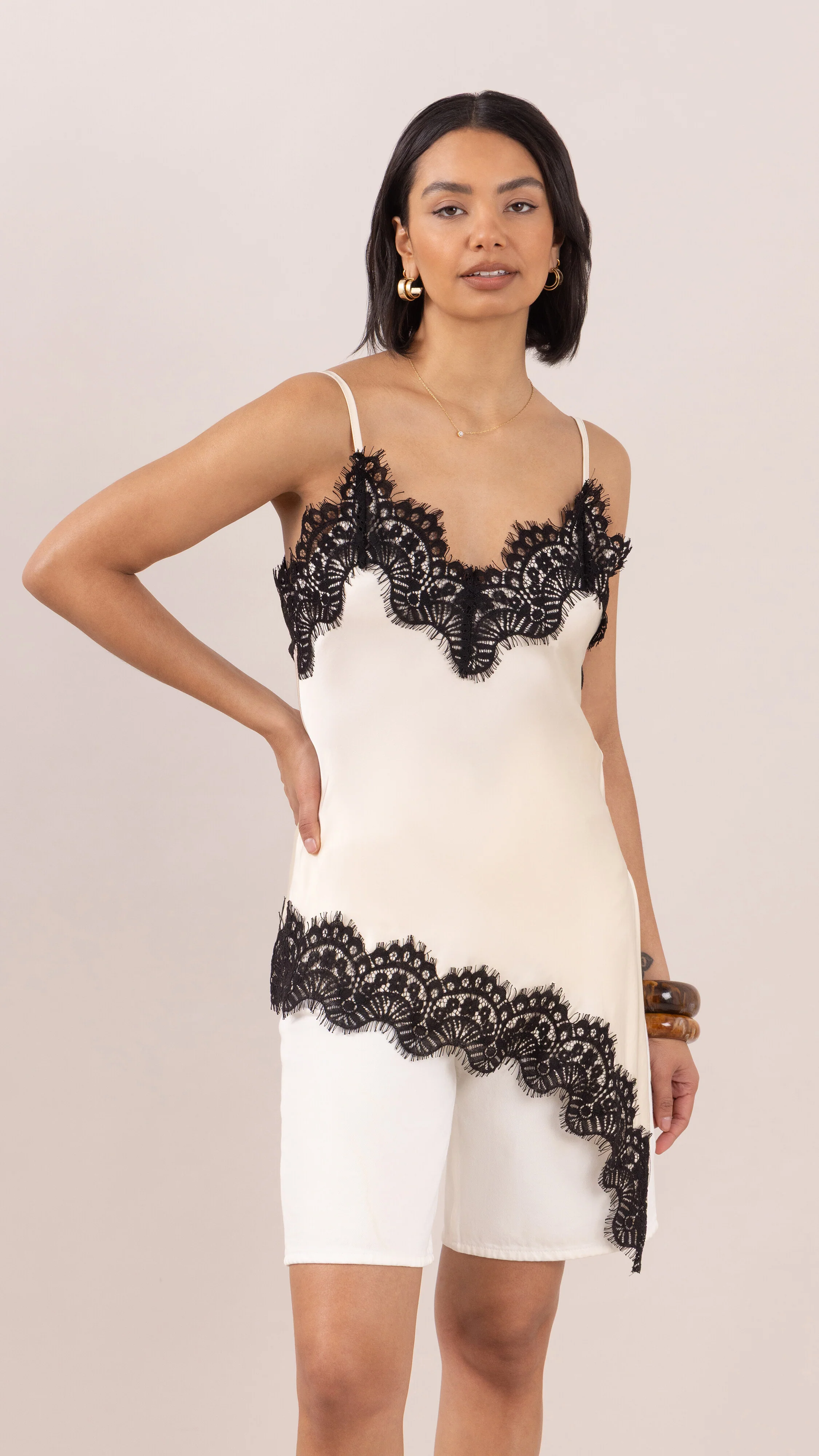 Blake Contrast Lace Camisole - Cream - Image 4