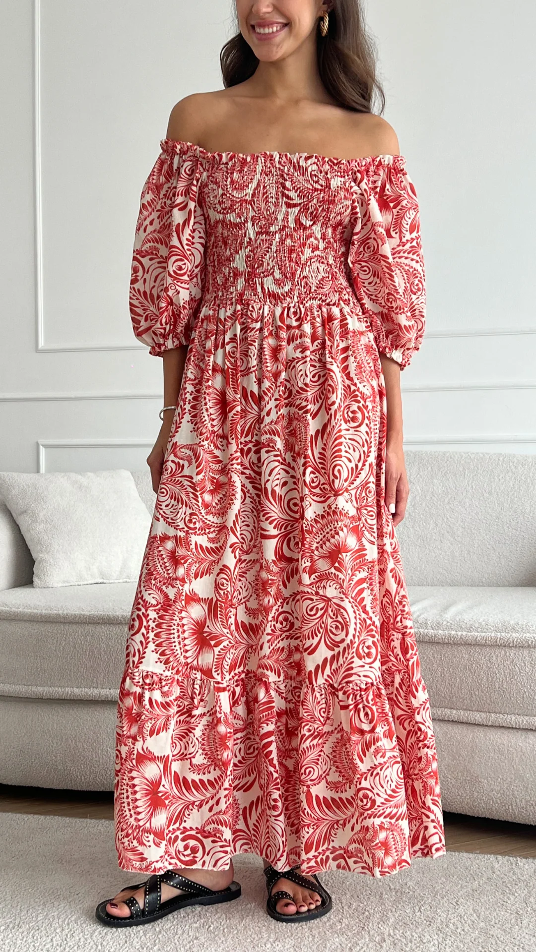 Carina Print Dress - Red Print - Image 8