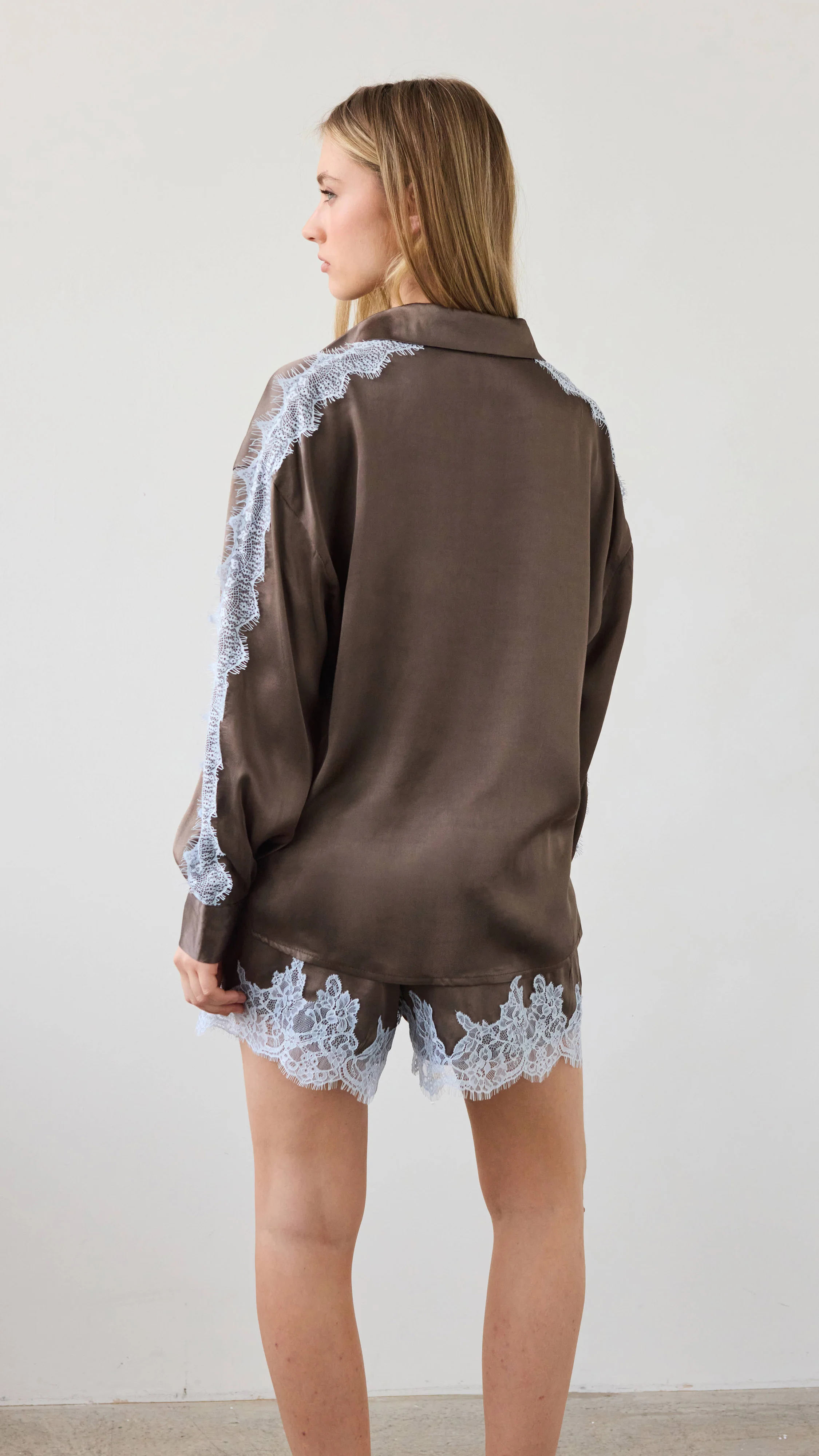 Cosima Satin Lace Shirt  - Chocolate - Image 14