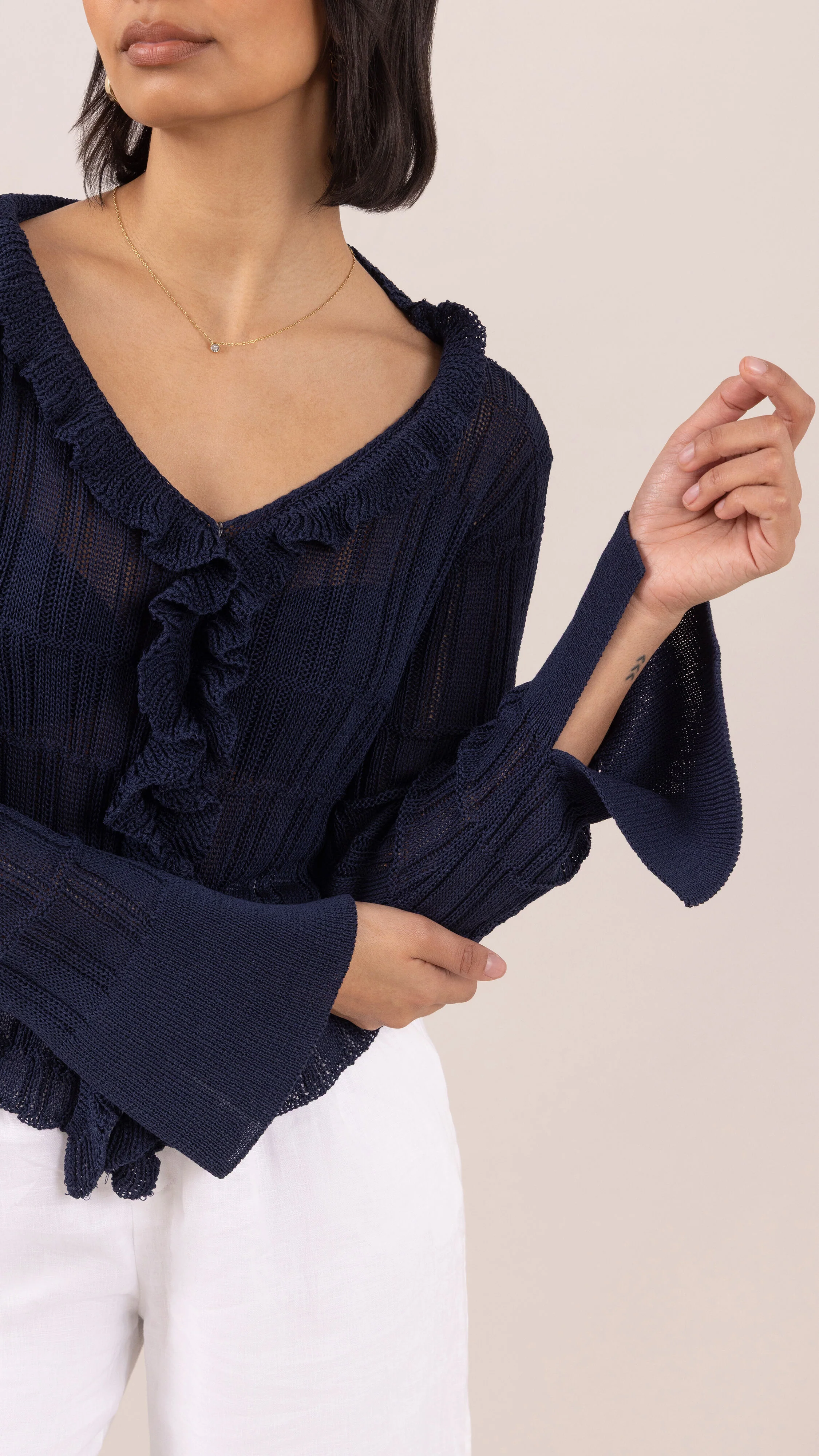 Daisy Frill Cardigan - Navy Blue - Image 7