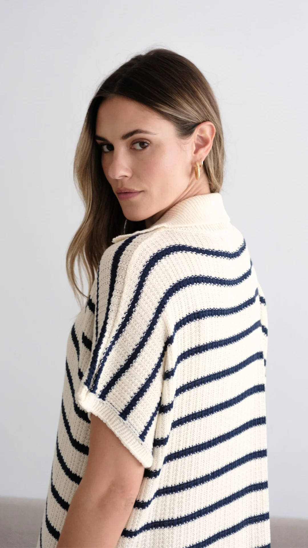 Erin Knit Dress - Ecru Navy Stripes - Image 4