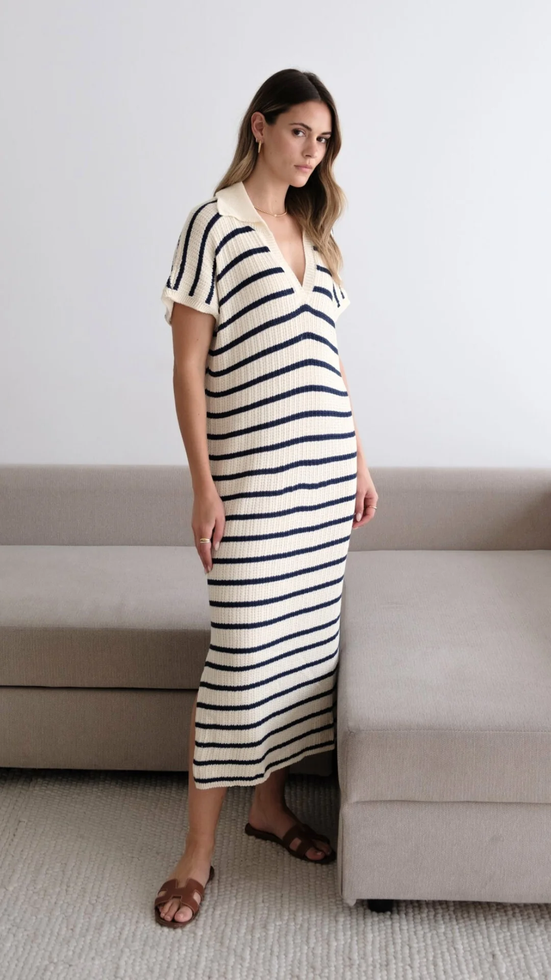 Erin Knit Dress - Ecru Navy Stripes - Image 9