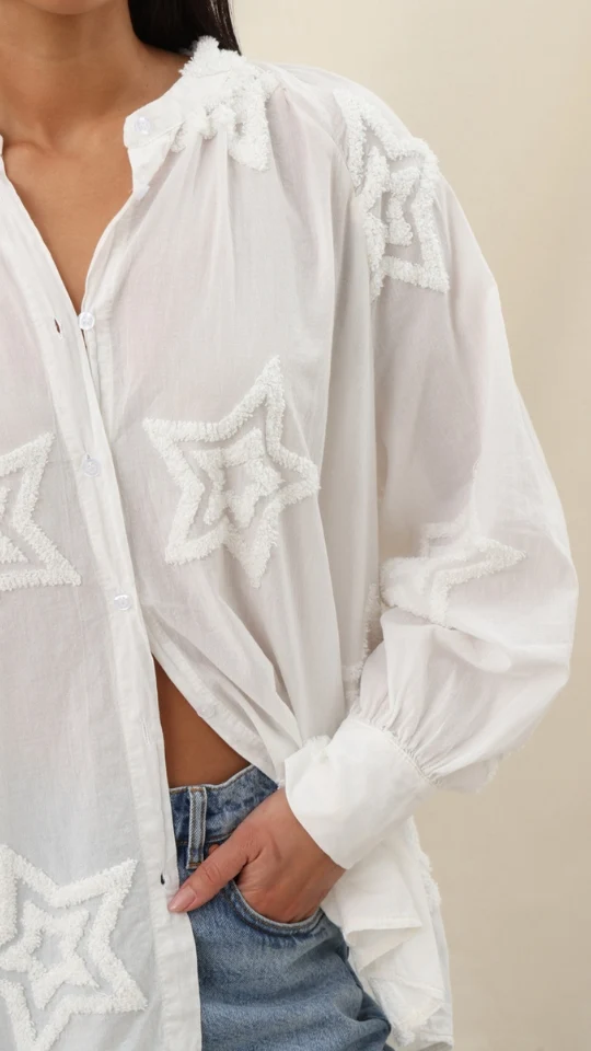 Estelle Star Detail Shirt  - Ecru - Image 3