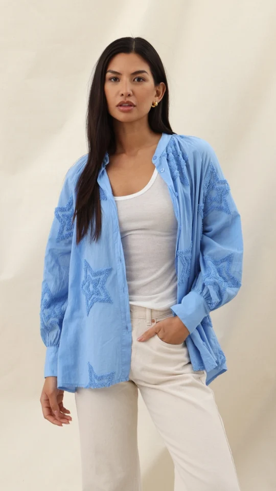 Estelle Star Detail Shirt  - Sky Blue - Image 4