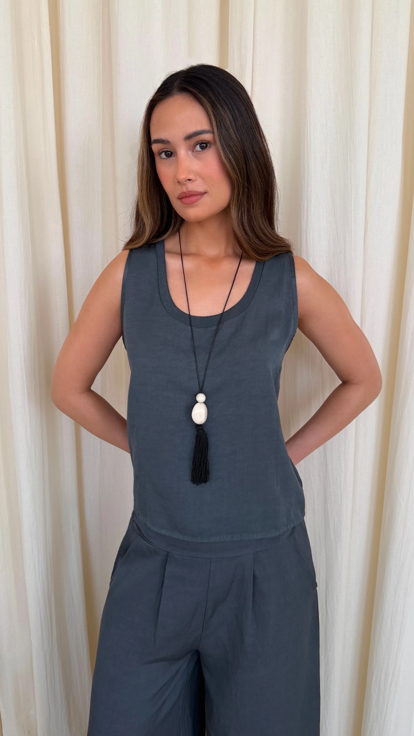 Fione Tencel Linen Top - Carbon - Image 7