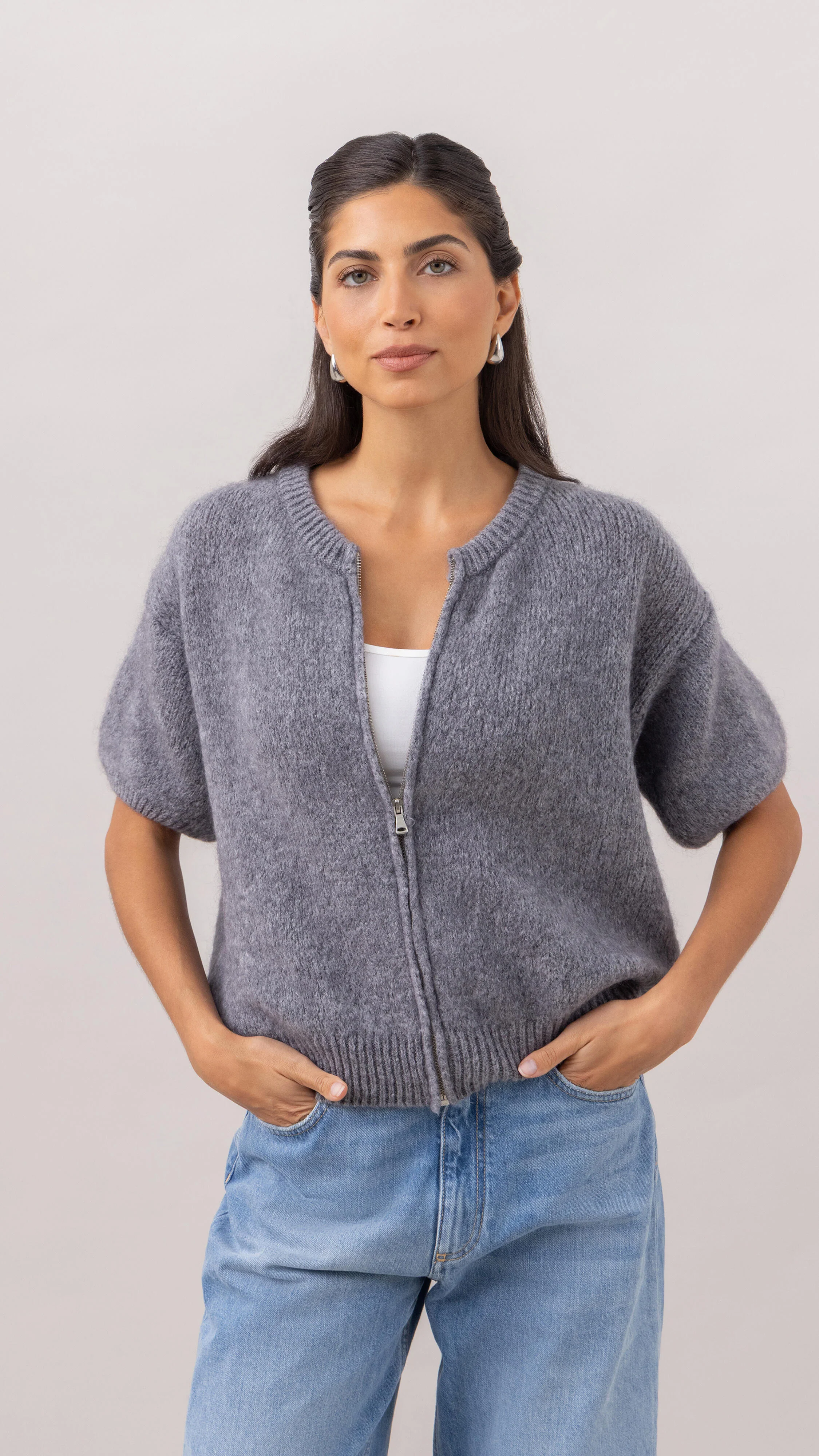 Gabi Zip Cardigan - Grey - Image 10