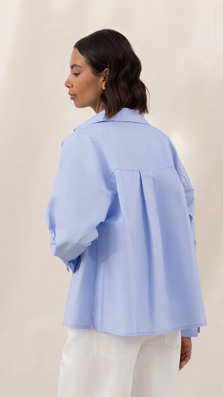 Indie Cotton Shirt - Sky Blue - Image 9