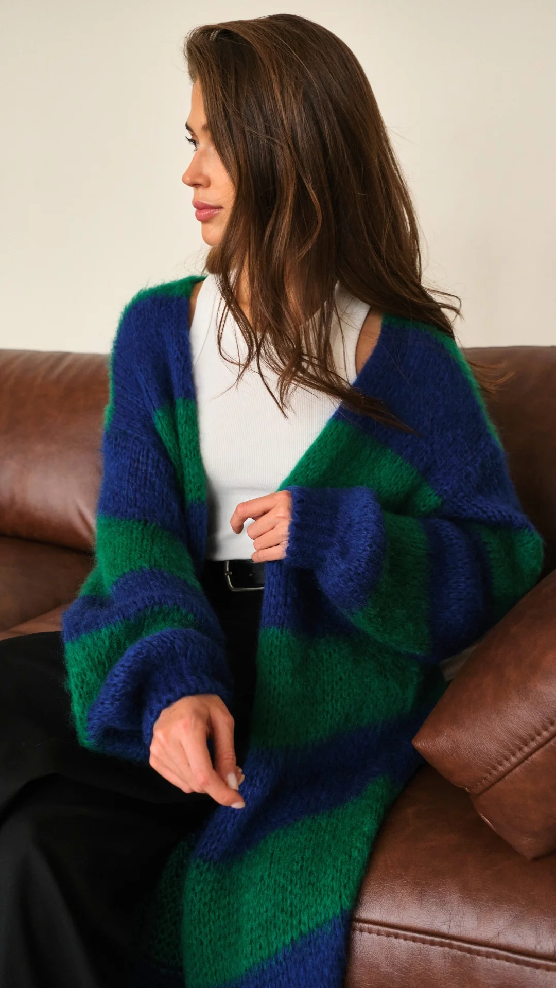 Kay Cardigan - Emerald Blue Marine Stripes - Image 3