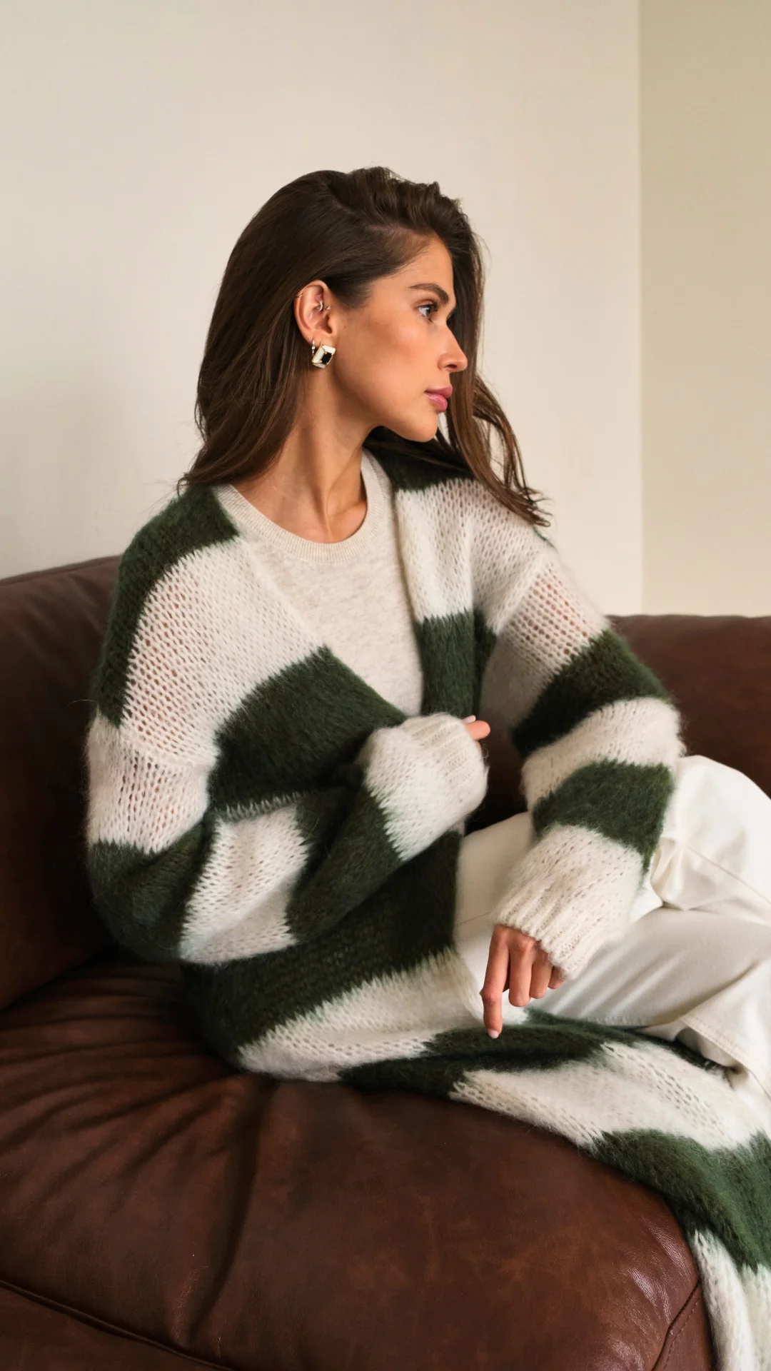 Kay Cardigan - Khaki Off - White Stripes - Image 5