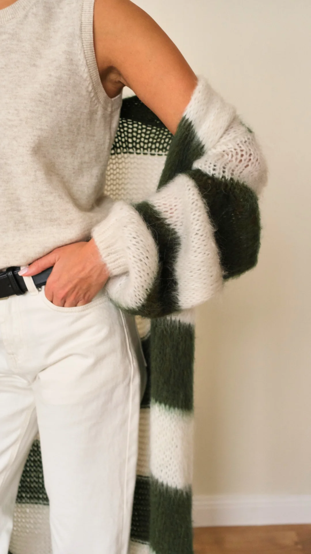 Kay Cardigan - Khaki Off - White Stripes - Image 7