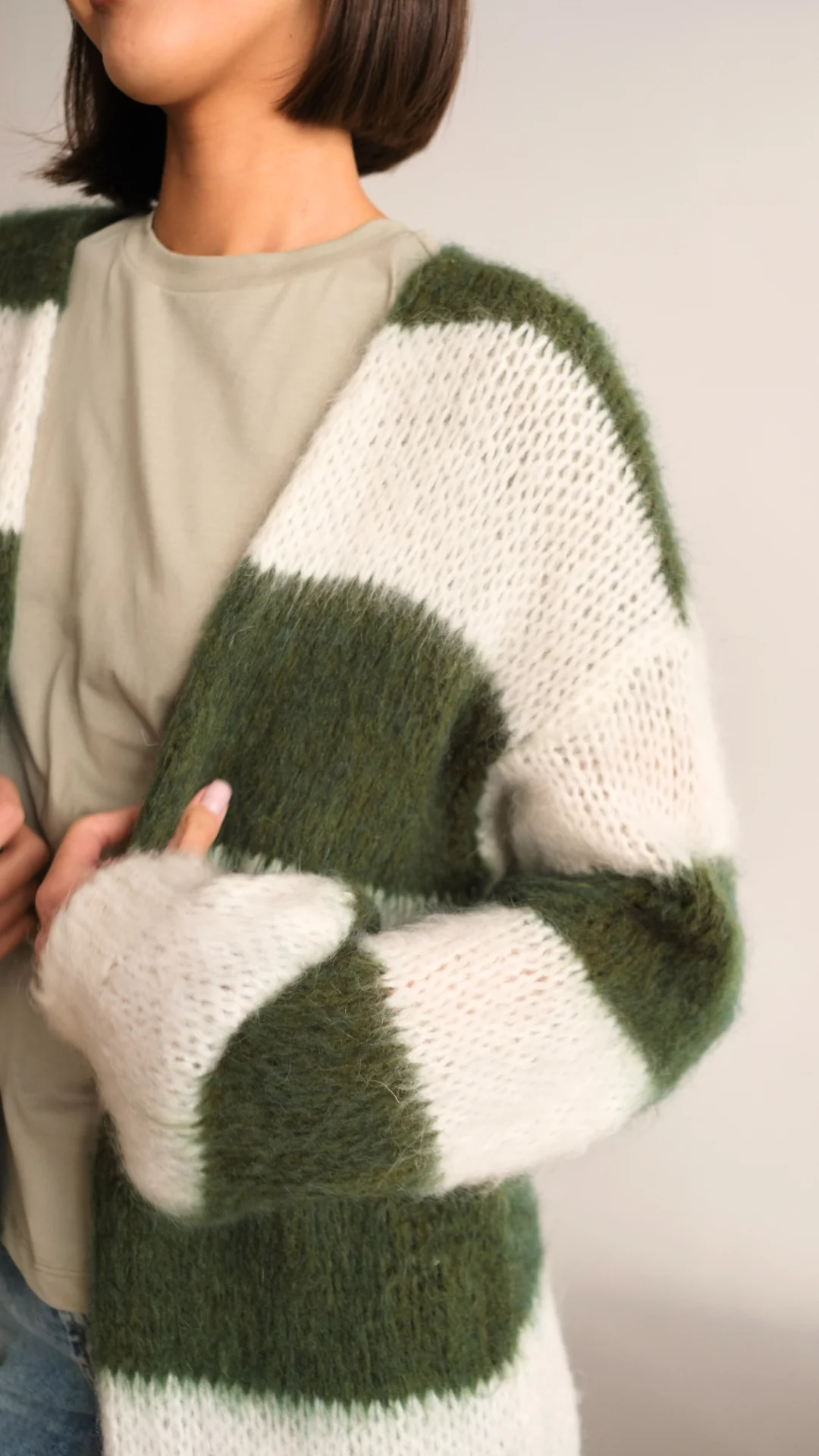 Kay Cardigan - Khaki Off - White Stripes - Image 9