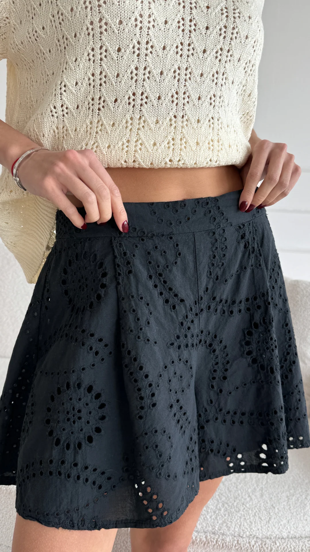 Laina Broderie Shorts - Black - Image 5