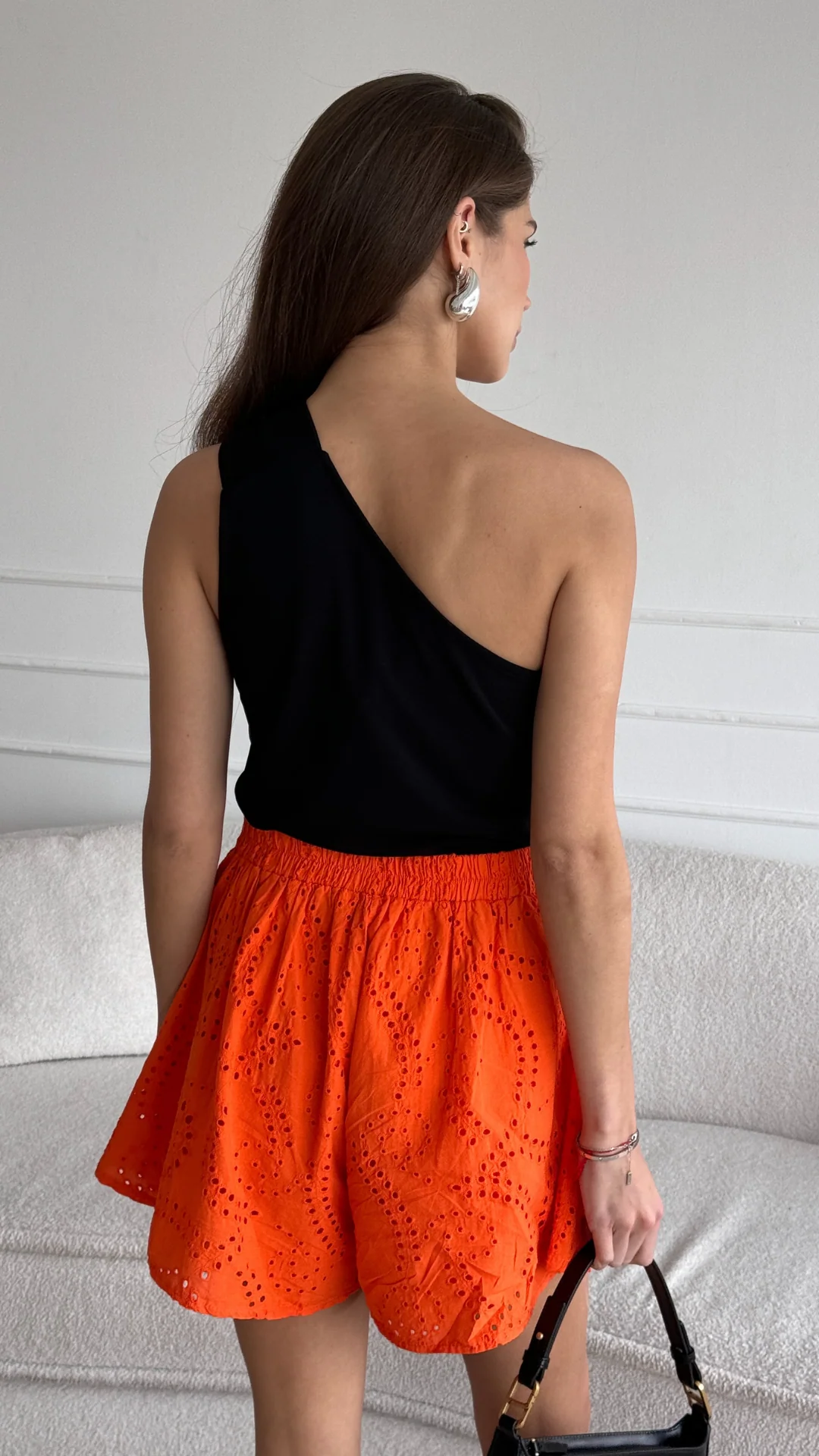 Laina Broderie Shorts - Tangerine - Image 9