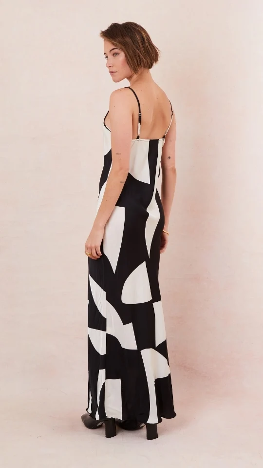 Lana Satin Dress - Abstract Print - Image 11