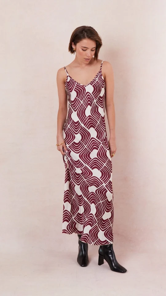 Lana Satin Dress - Geometric Print - Image 6