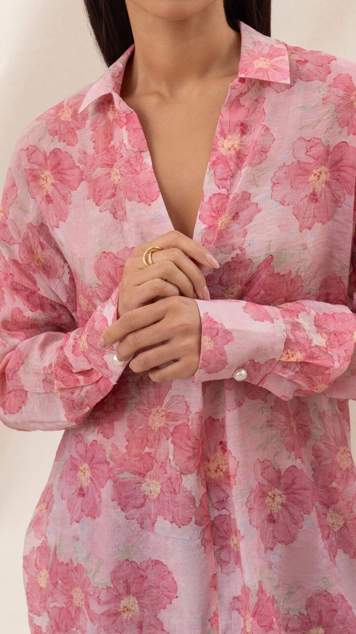 Libby Printed Shirt - Rose Floral Print