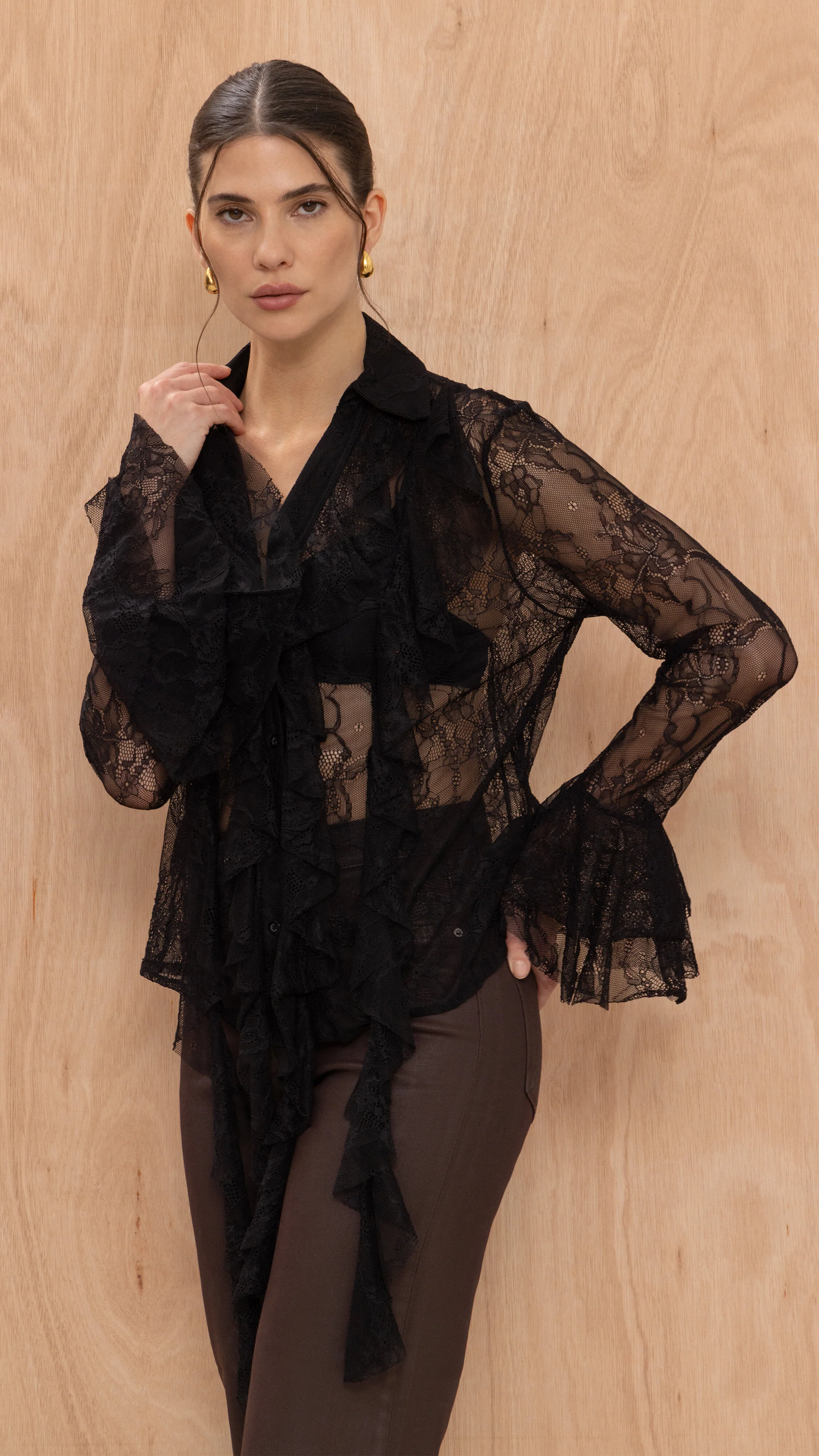 Lilly Lace Shirt  - Black - Image 3
