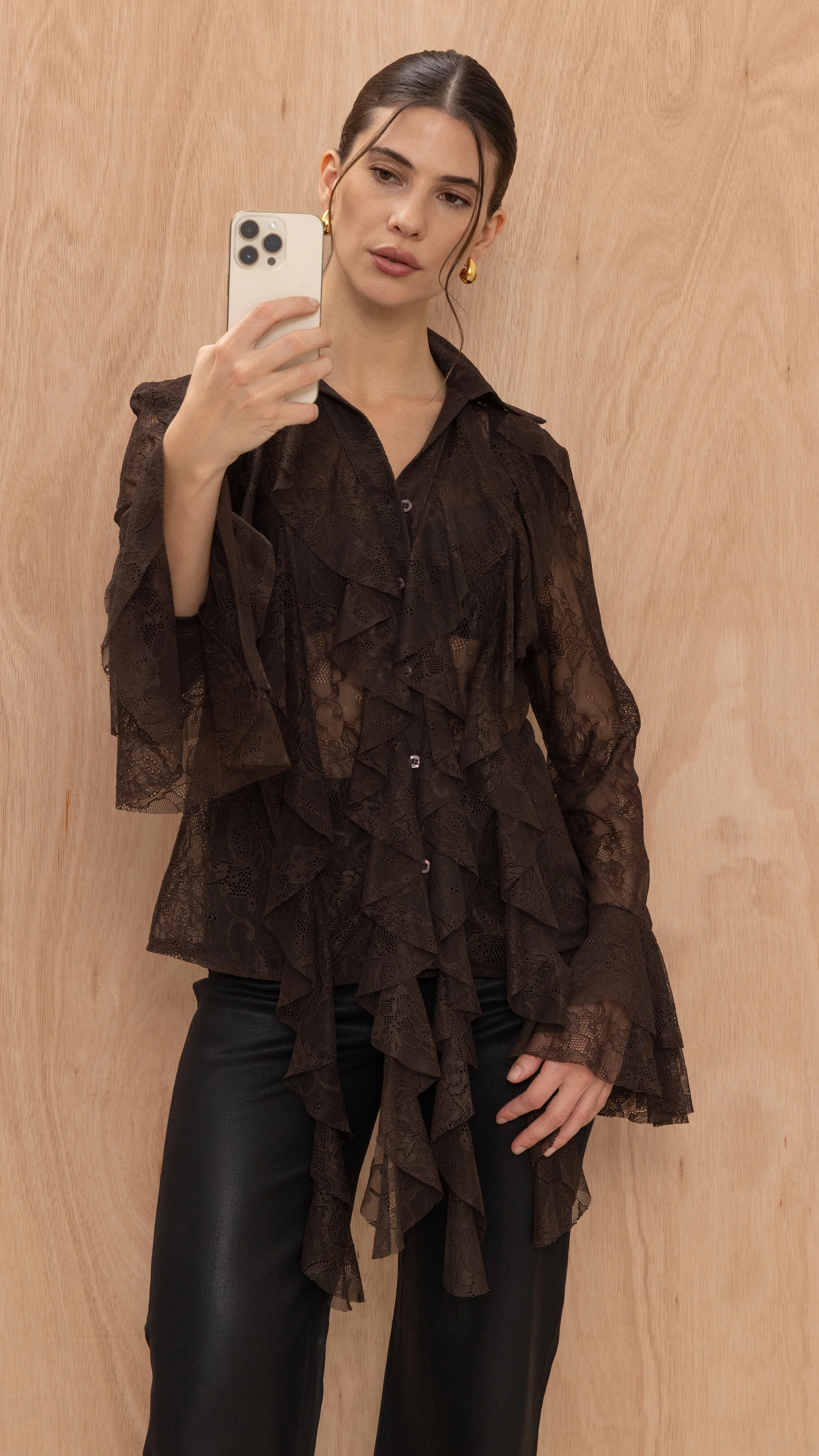 Lilly Lace Shirt  - Chocolate - Image 10