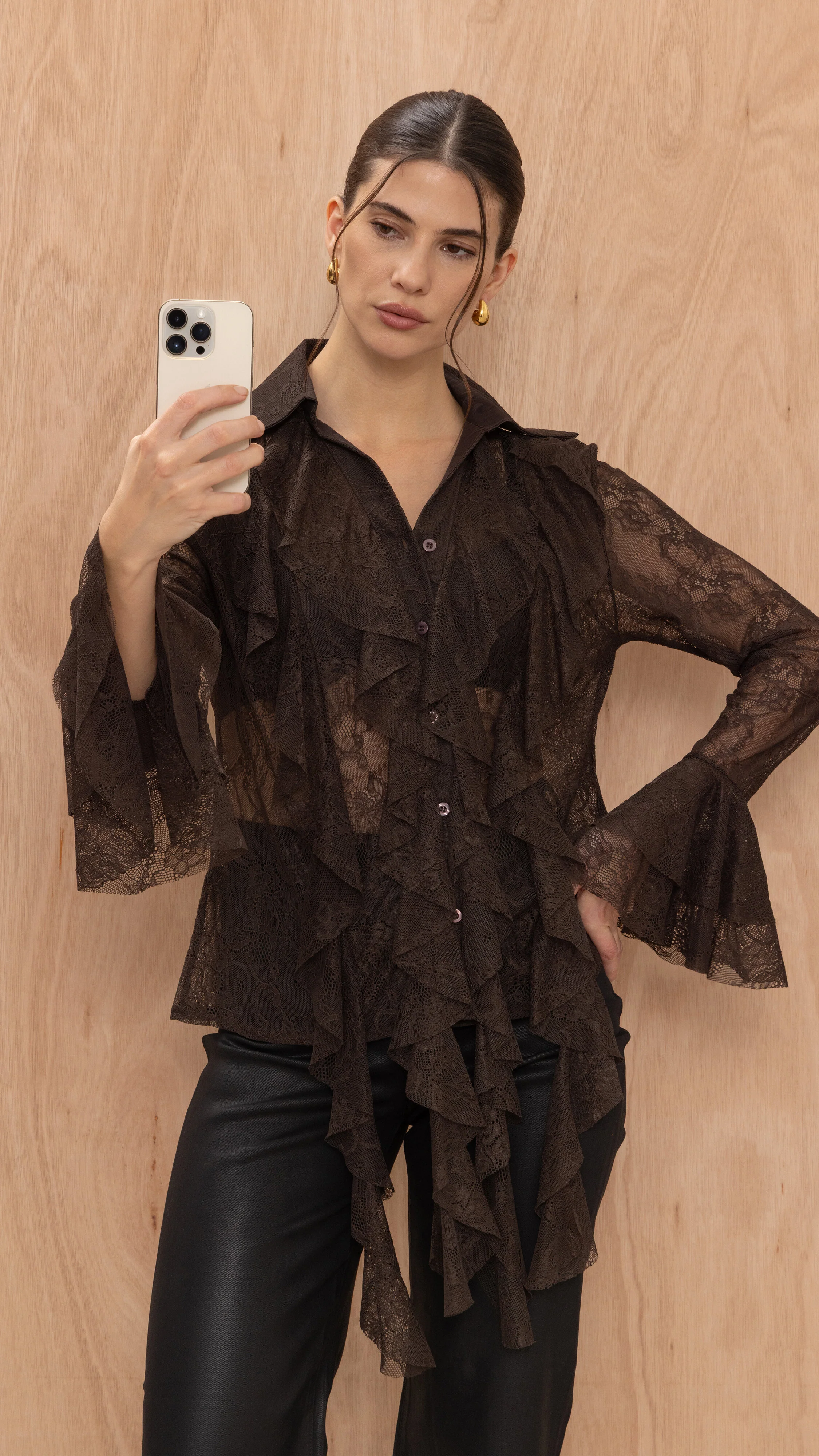 Lilly Lace Shirt  - Chocolate - Image 3