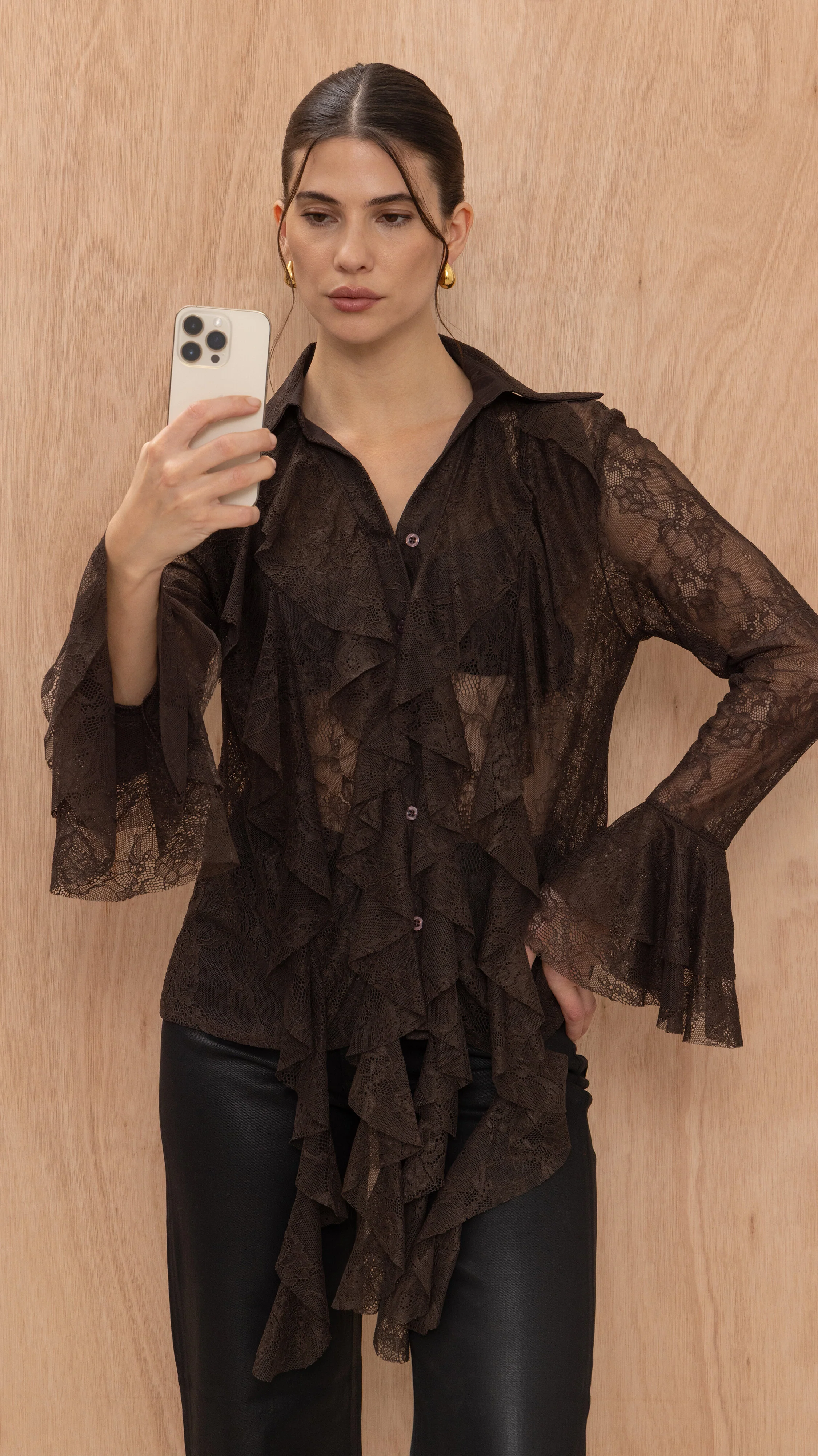 Lilly Lace Shirt  - Chocolate - Image 5
