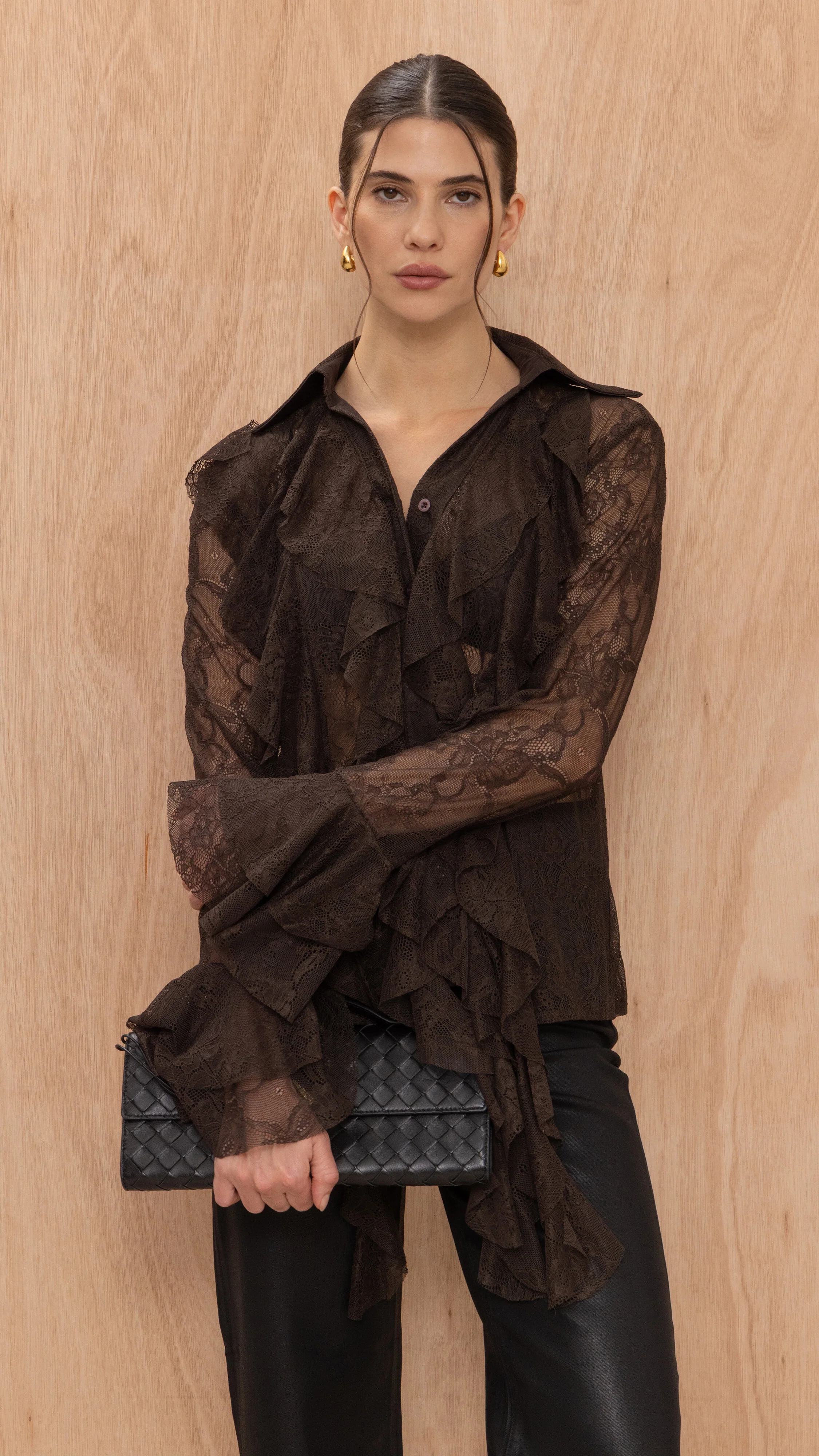 Lilly Lace Shirt  - Chocolate - Image 8
