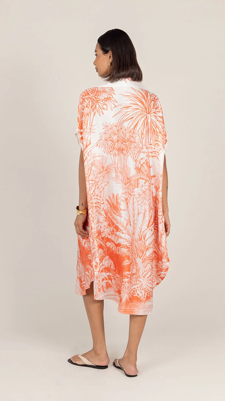 Marina Satin Dress - Coral Tropical Print - Image 3