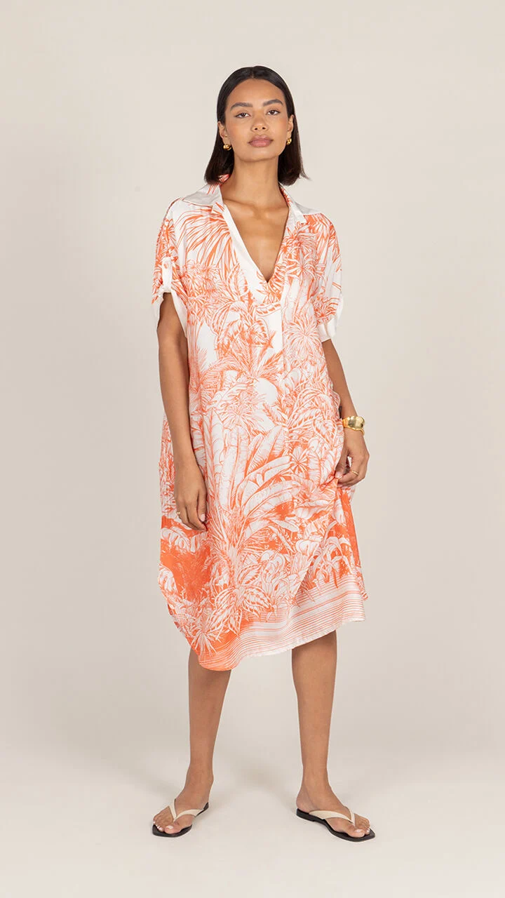 Marina Satin Dress - Coral Tropical Print - Image 5