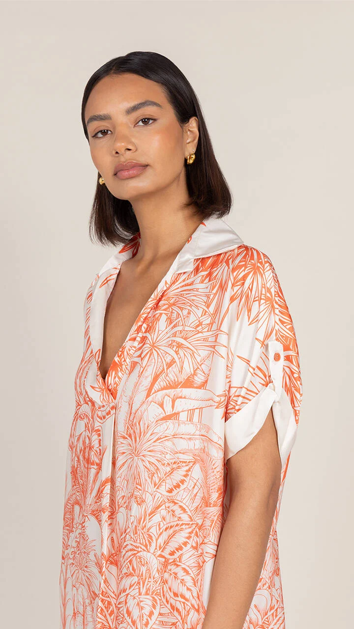 Marina Satin Dress - Coral Tropical Print - Image 6