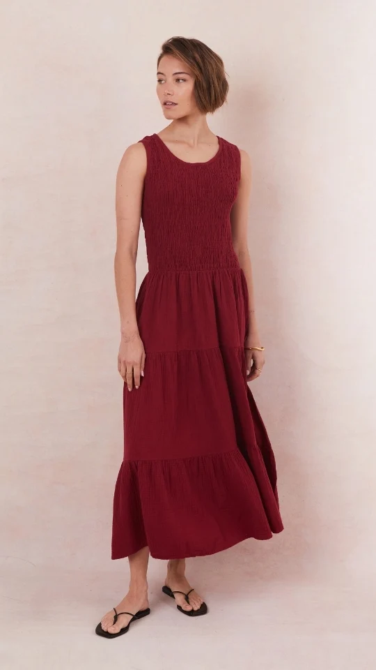 Mel Cotton  Dress - Wine - Image 5