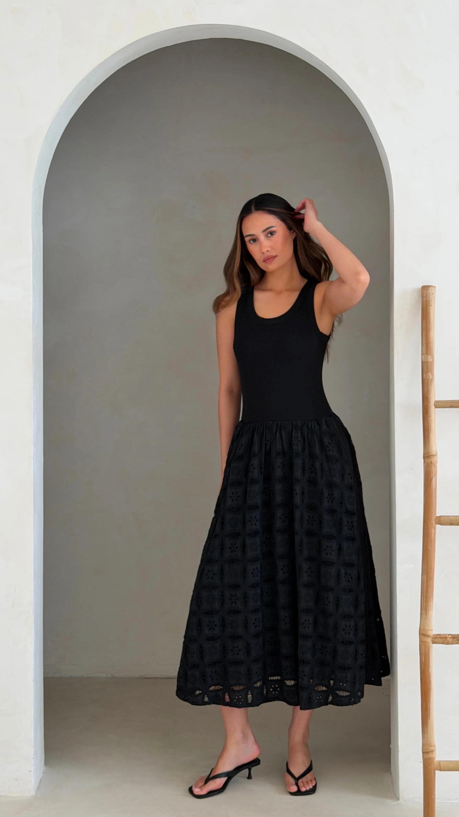 Melanie Broderie Dress - Black - Image 11