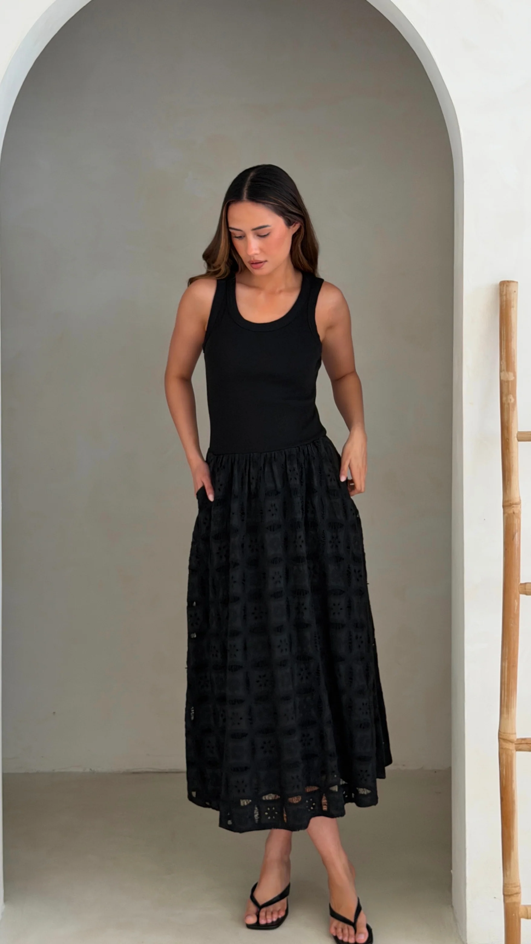 Melanie Broderie Dress - Black - Image 12
