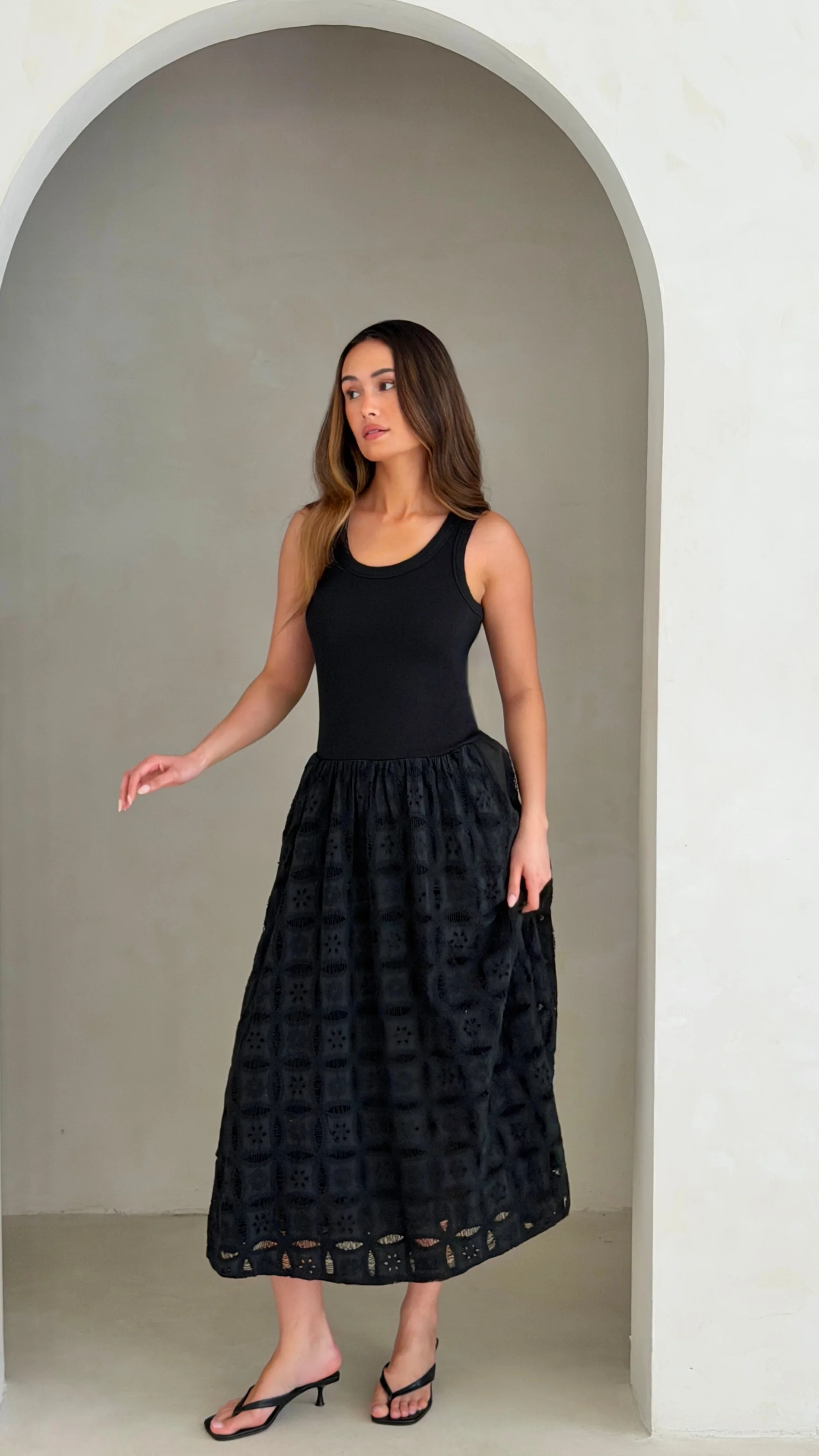 Melanie Broderie Dress - Black - Image 15