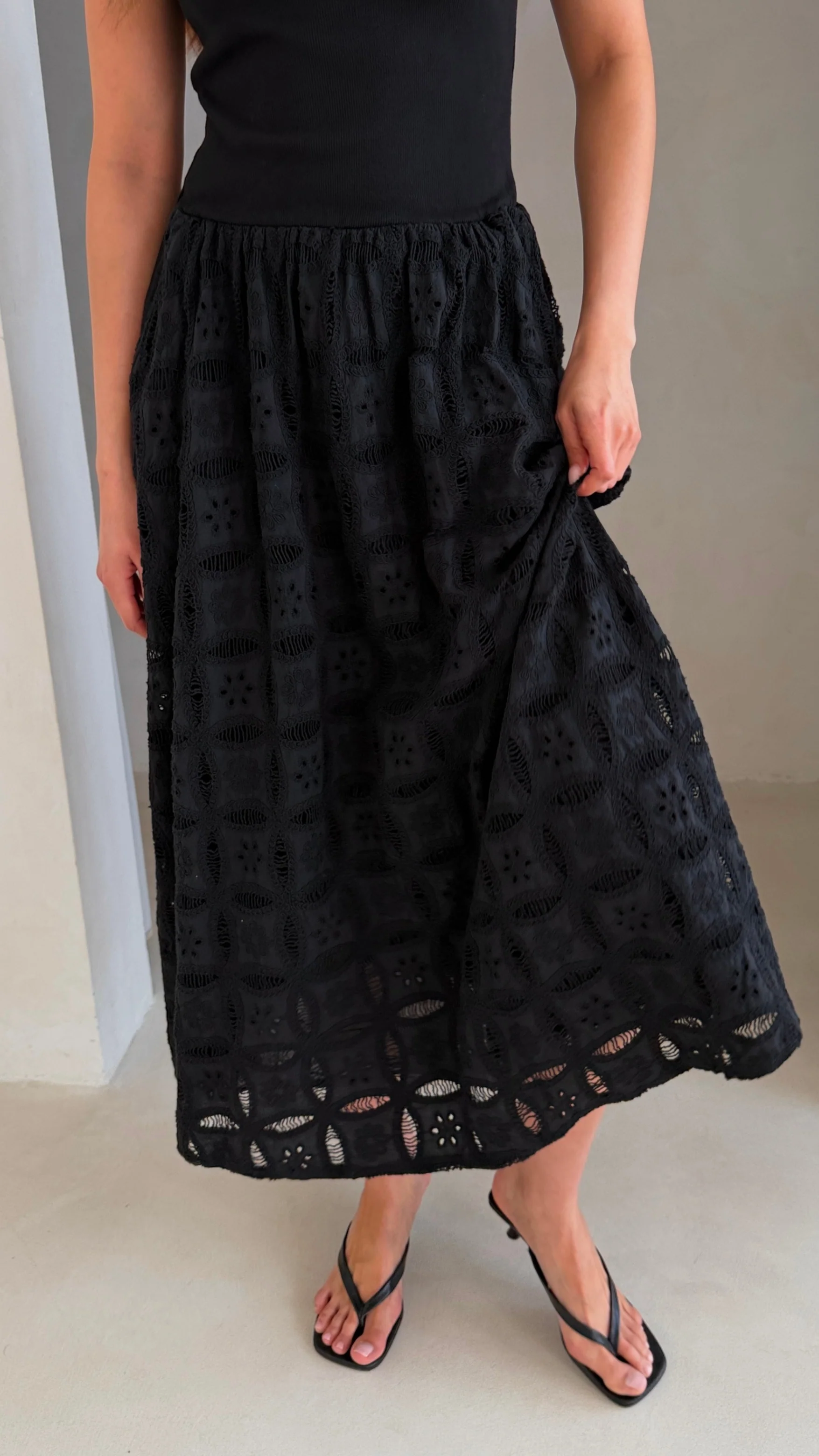 Melanie Broderie Dress - Black - Image 18