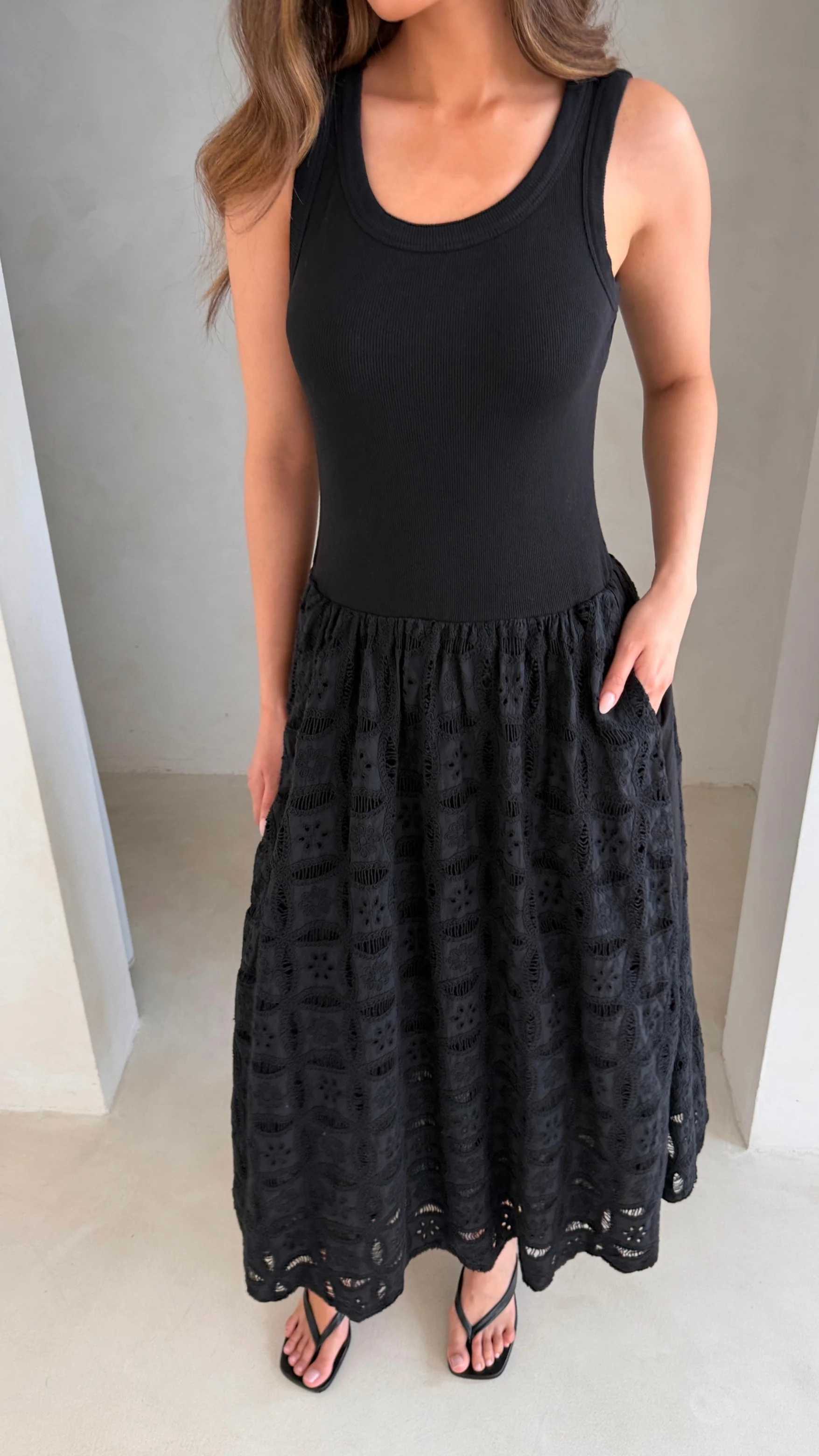 Melanie Broderie Dress - Black - Image 6