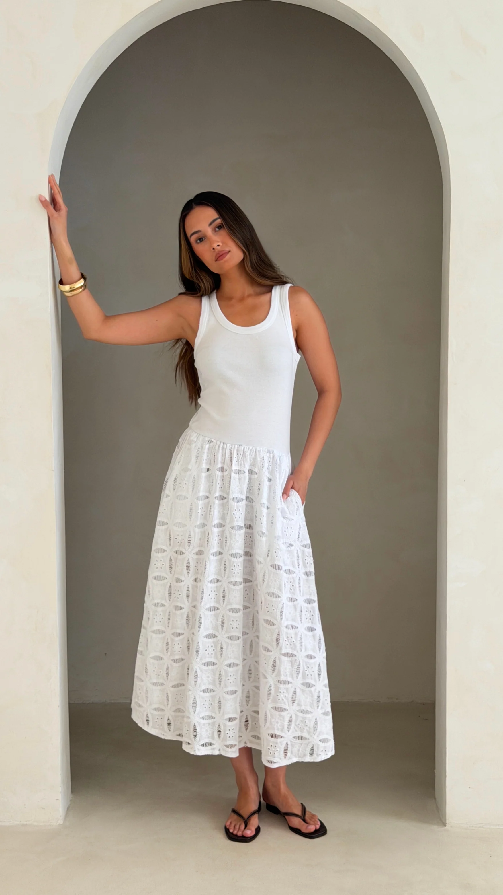 Melanie Broderie Dress - White