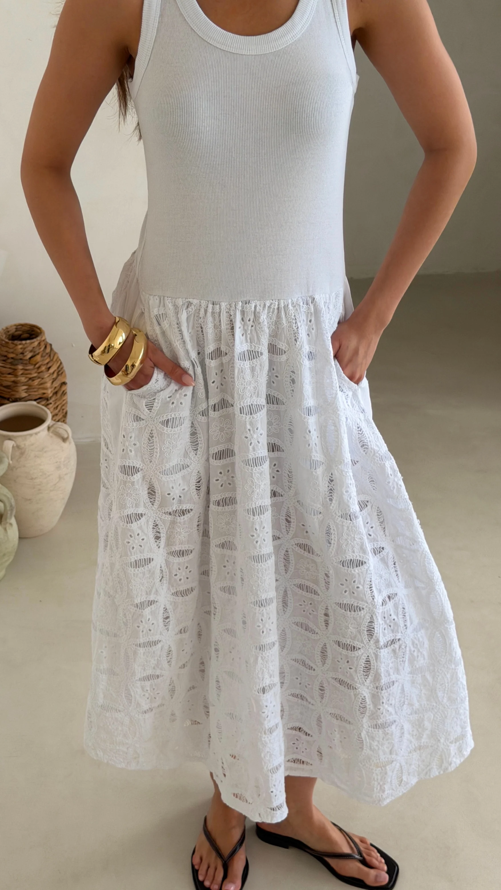 Melanie Broderie Dress - White - Image 3