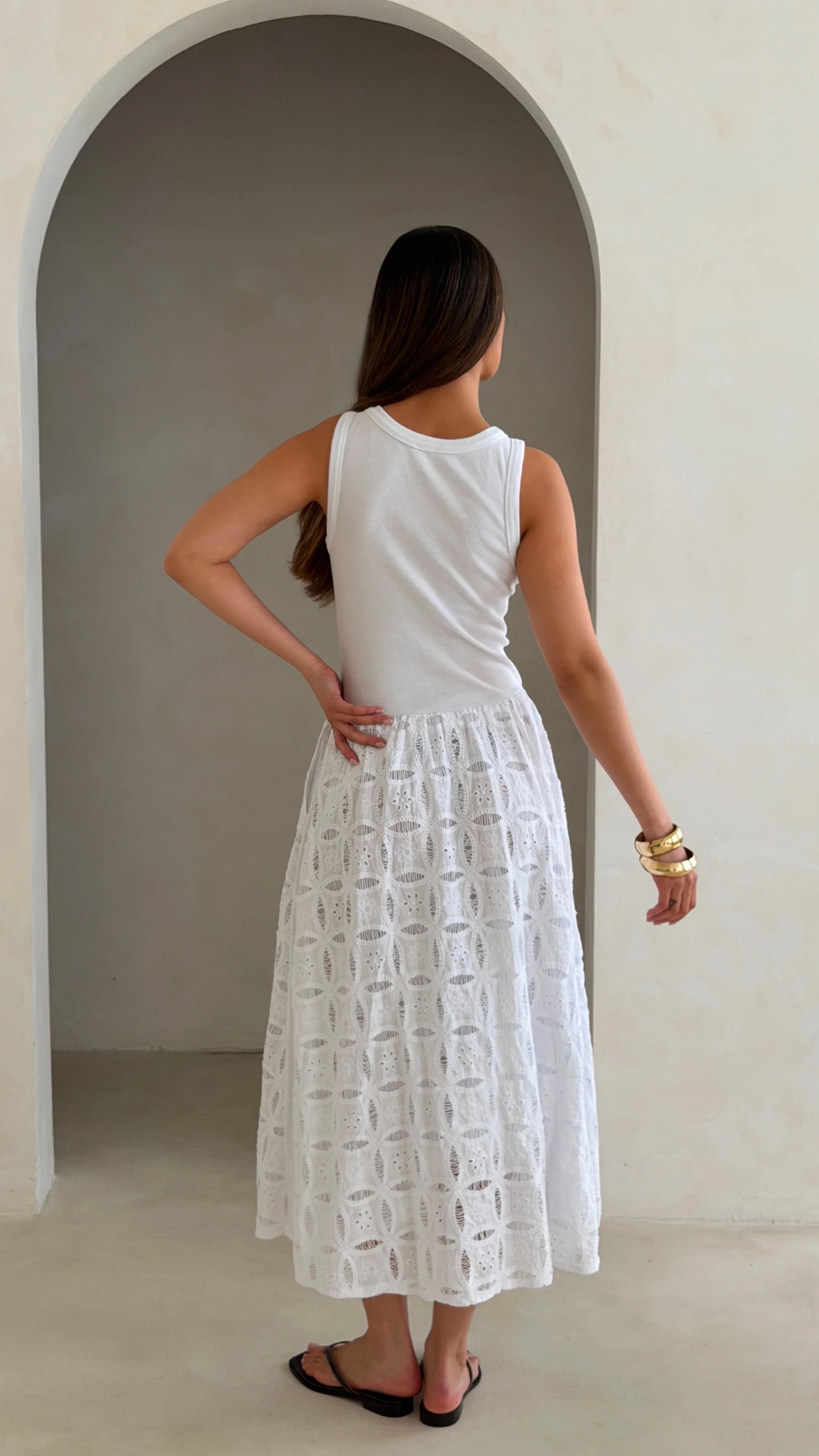 Melanie Broderie Dress - White - Image 4